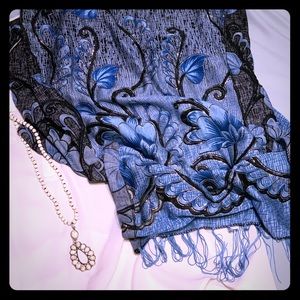 Blue / black authentic Thailand embroidered scarf!